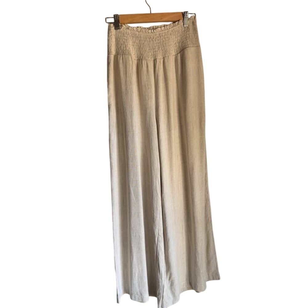 Wide Leg Smocked Waist Pants - Cream